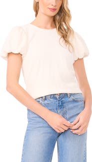 CeCe Texture Knit Bubble Sleeve Top