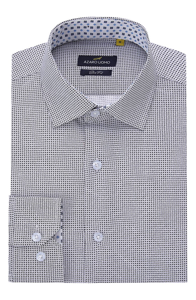 Azaro Uomo Slim Fit Geometric Print Performance Dress Shirt, Alternate, color, Blue