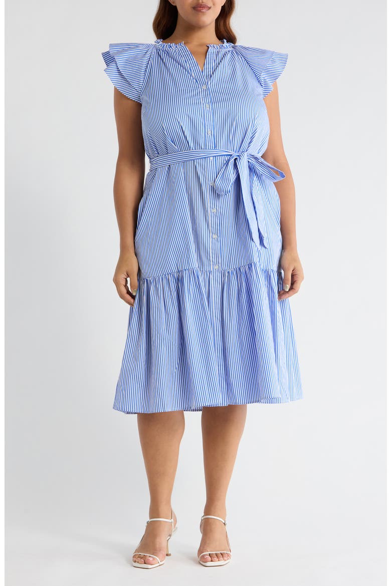 Sherah Stripe Midi Dress, Main, color, BLUE-WHT-STRIPE