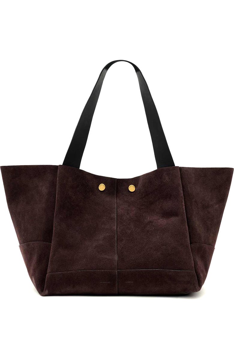 AllSaints Rosalie Suede Tote, Main, color, Burnt Umber Red
