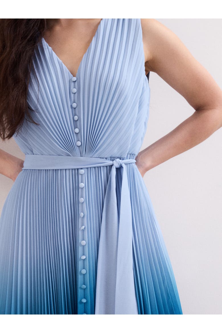 Mira Pleated V-Neck Midi Dress, Alternate, color, Blue