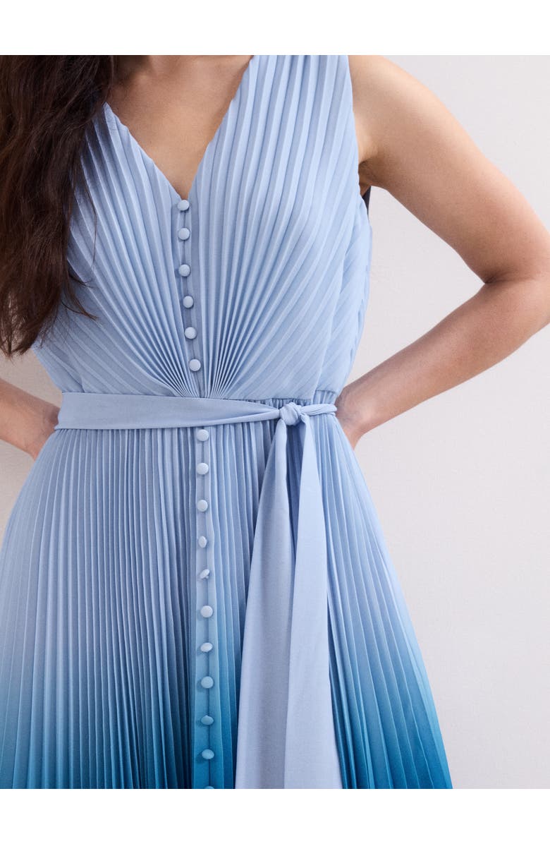 Phase Eight Mira Pleated V-Neck Midi Dress, Alternate, color, Blue