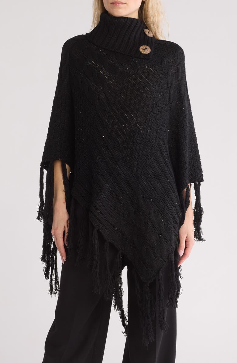 Nanette Lepore Turtleneck Button Sequin Cable Knit Poncho, Main, color, 