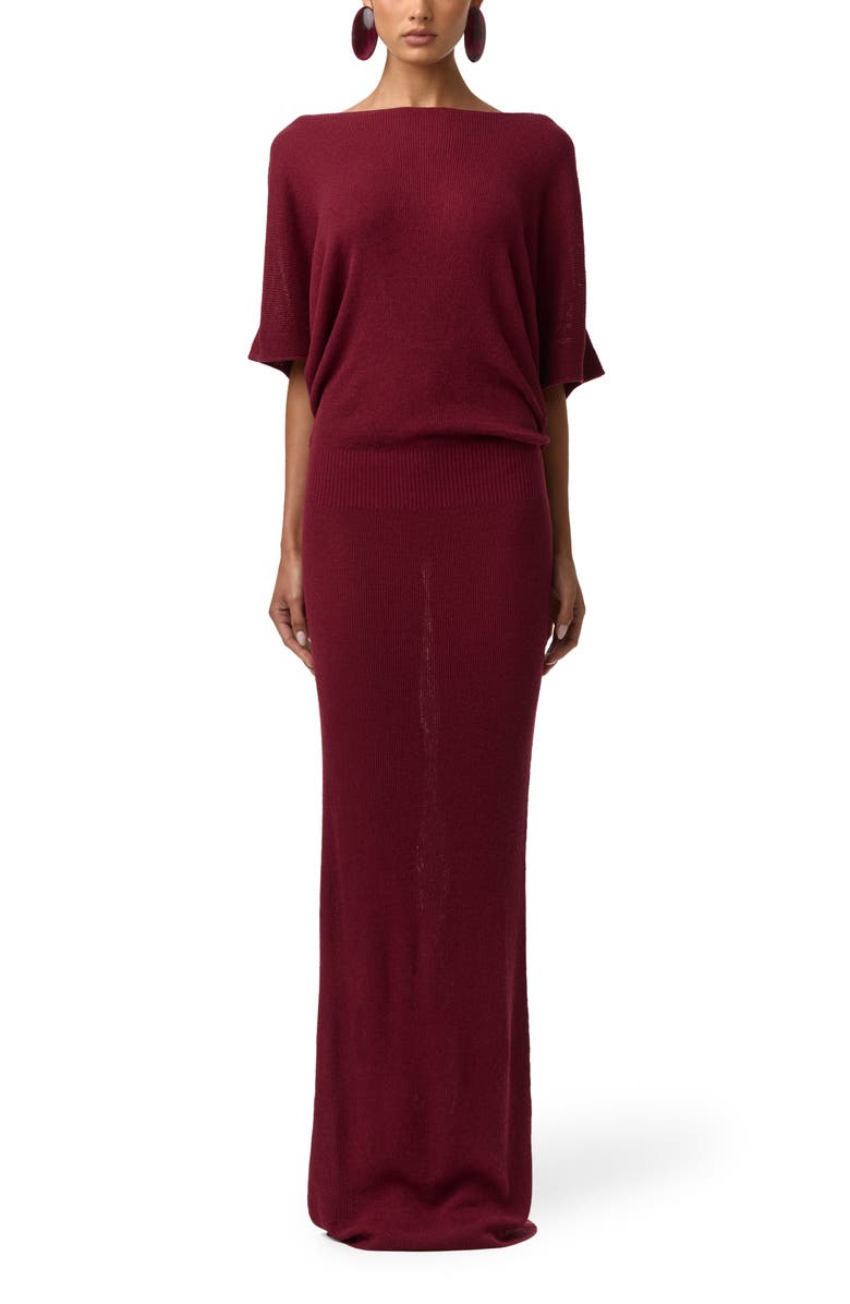 Naked Wardrobe Open Back Knit Maxi Dress, Main, color, Sangria