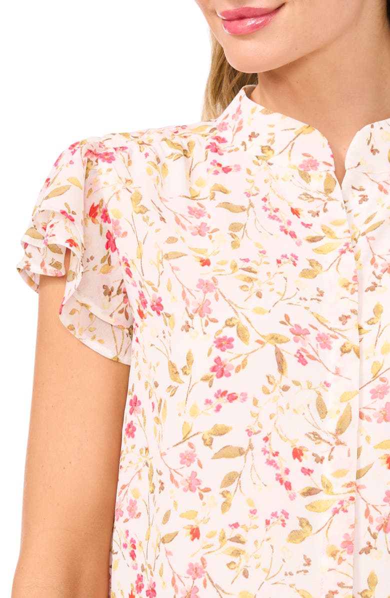 CeCe Floral Double Flutter Button-Up Top, Alternate, color,