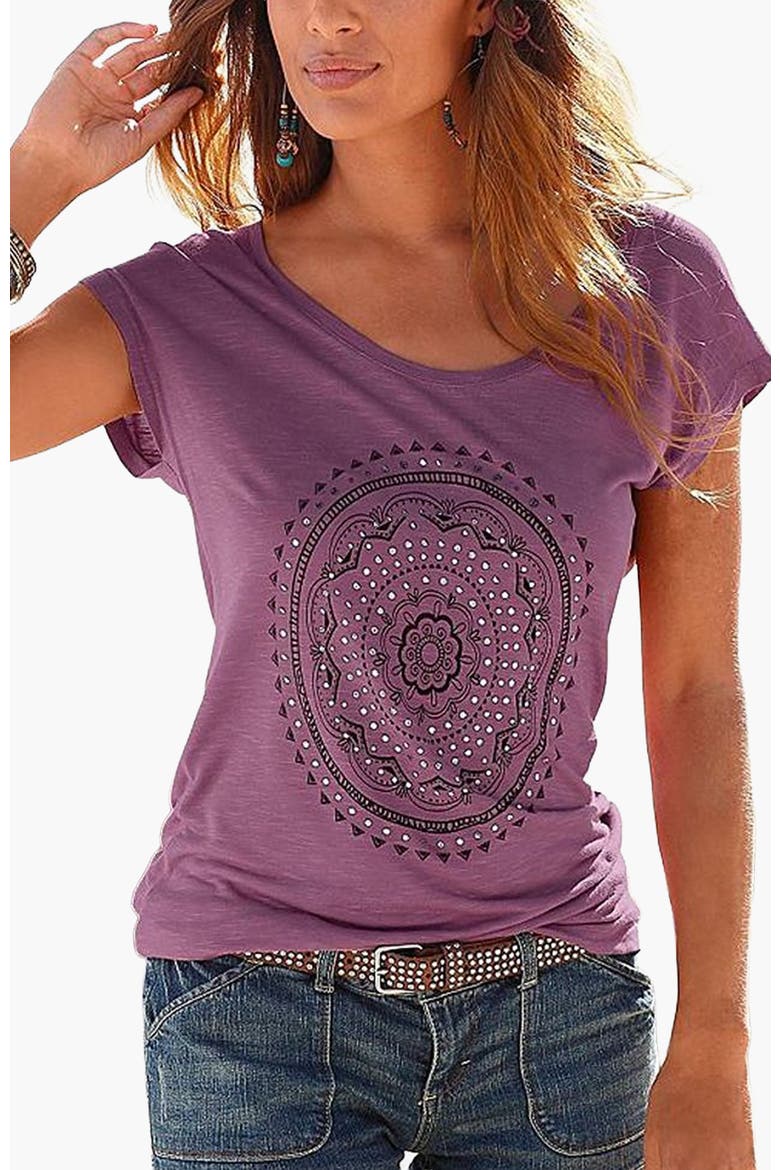 Women's Mosaic Boho Print Top, Main, color, Berry