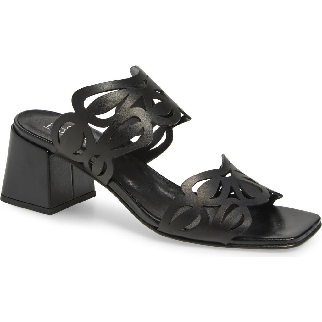 2 Twin Hearts Laser Cutout Slide Sandal In Black