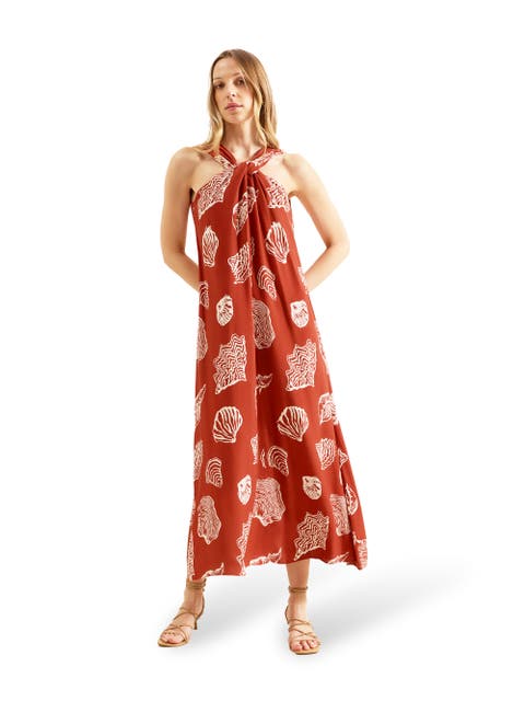 Shell Print Twist Neck Dress