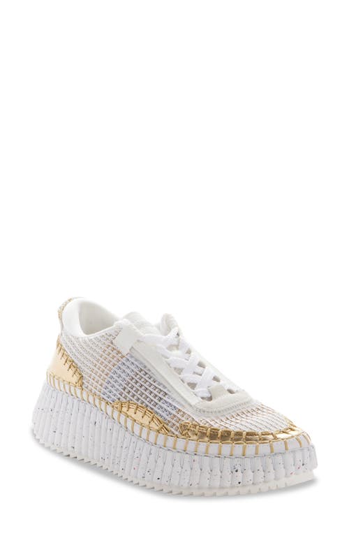 Chloé Nama Embroidered Metallic Leather And Mesh Sneakers In Gold
