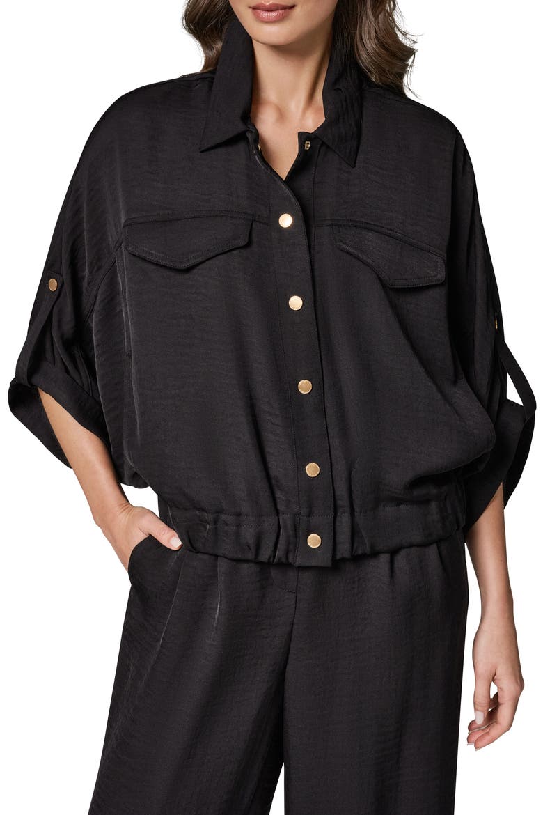 Dolman Roll Tab Front Button Top, Main, color, BLACK