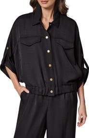 Donna Karan New York Dolman Roll Tab Front Button Top
