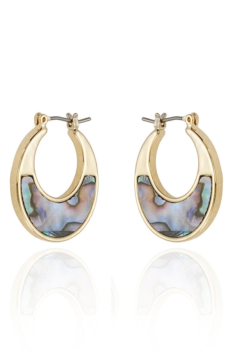 Ettika Abalone Inlay Hoop Earrings, Alternate, color, Gold