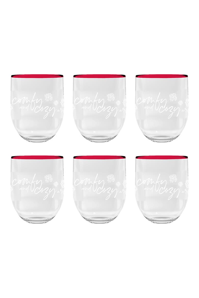 Holiday Set of 6 Stemless Wine Glasses, Alternate, color, CLEAR