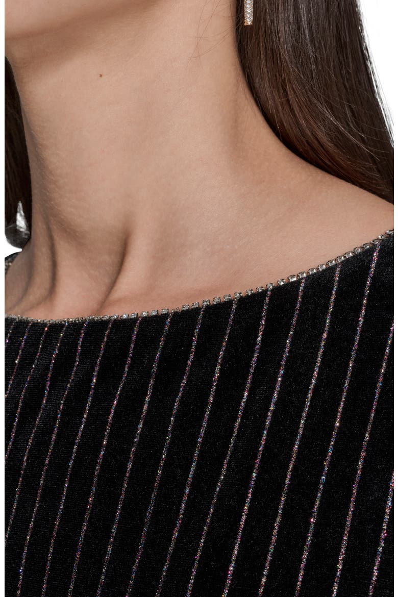 Metallic Stripe Velvet Midi Dress, Alternate, color, BLACK MULTI