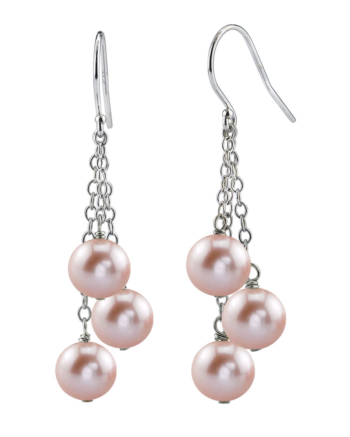 The Pearl Source 14k Gold Pink Freshwater Pearl Dangling Cluster Earrings In White Gold