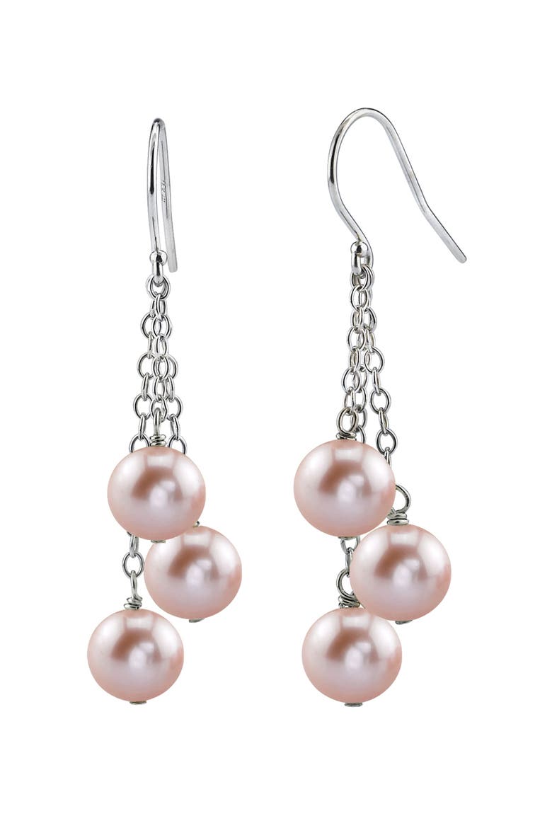 14K Gold Pink Freshwater Pearl Dangling Cluster Earrings, Main, color, White Gold