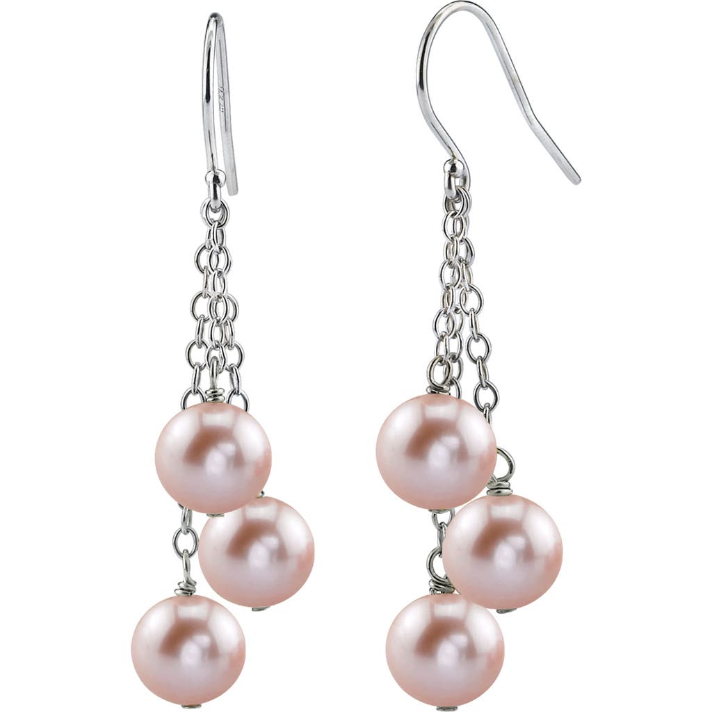 The Pearl Source 14k Gold Pink Freshwater Pearl Dangling Cluster Earrings In White Gold
