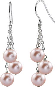 The Pearl Source 14K Gold Pink Freshwater Pearl Dangling Cluster Earrings