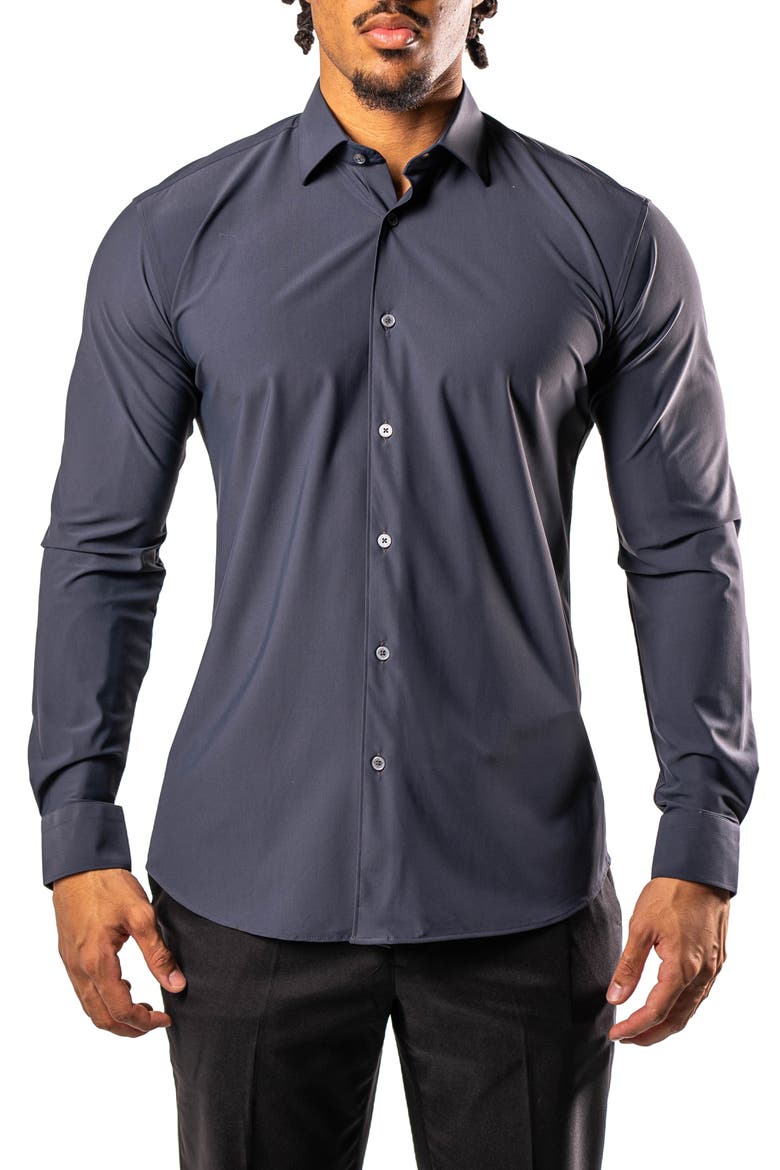 Fibonacci Stretcheurodark Grey Cotton Blend Button-Up Shirt, Main, color, GREY