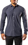 Maceoo Fibonacci Stretcheurodark Grey Cotton Blend Button-Up Shirt