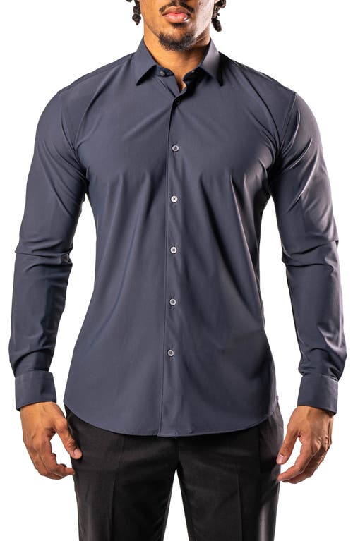 Maceoo Fibonacci Stretcheurodark Grey Cotton Blend Button-up Shirt In Grey