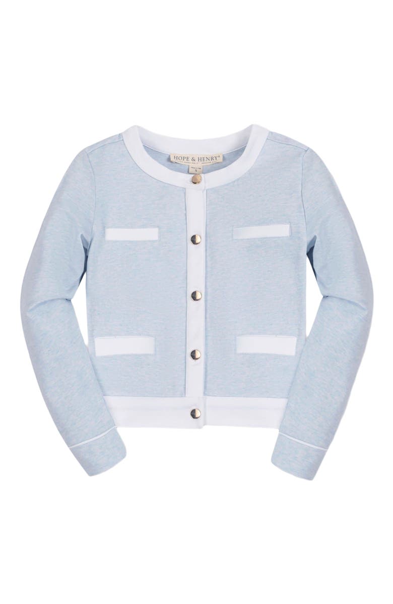 Hope & Henry Girls' Organic French Terry Contrast Trim Cardigan, Kids, Main, color, 
