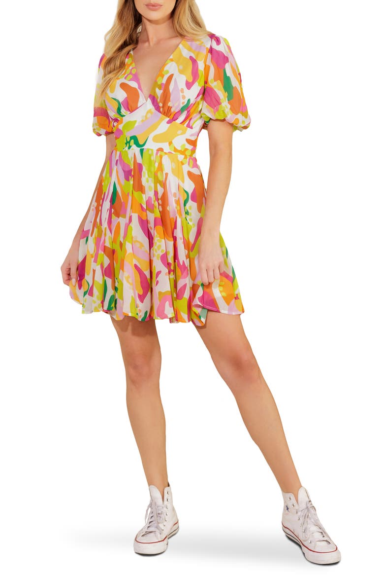 Puff Sleeve Fit & Flare Minidress, Main, color, IVORY