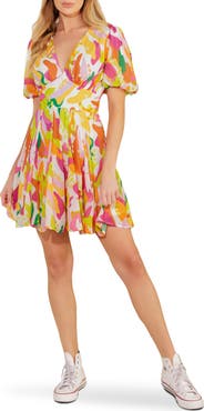 FLYING TOMATO Puff Sleeve Fit & Flare Minidress