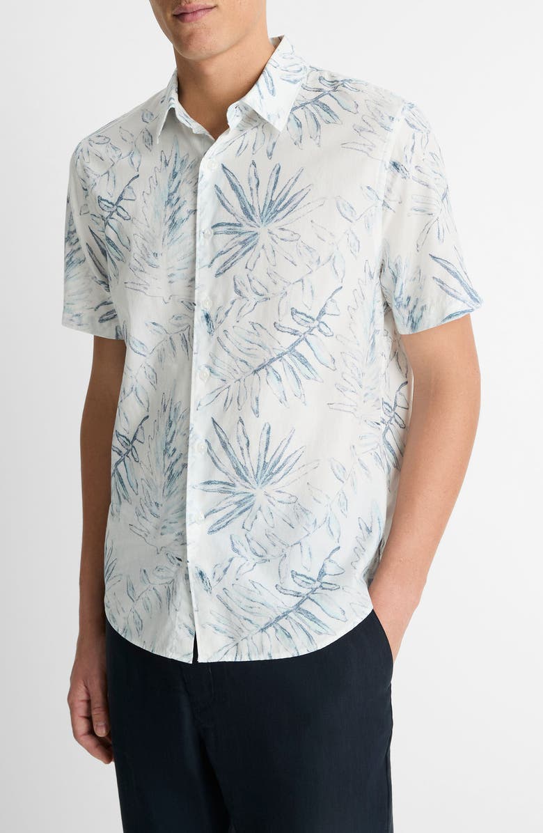 Vince Short Sleeve Cotton & Lyocell Button-Up Shirt, Alternate, color, Sea Marble/ Optic White