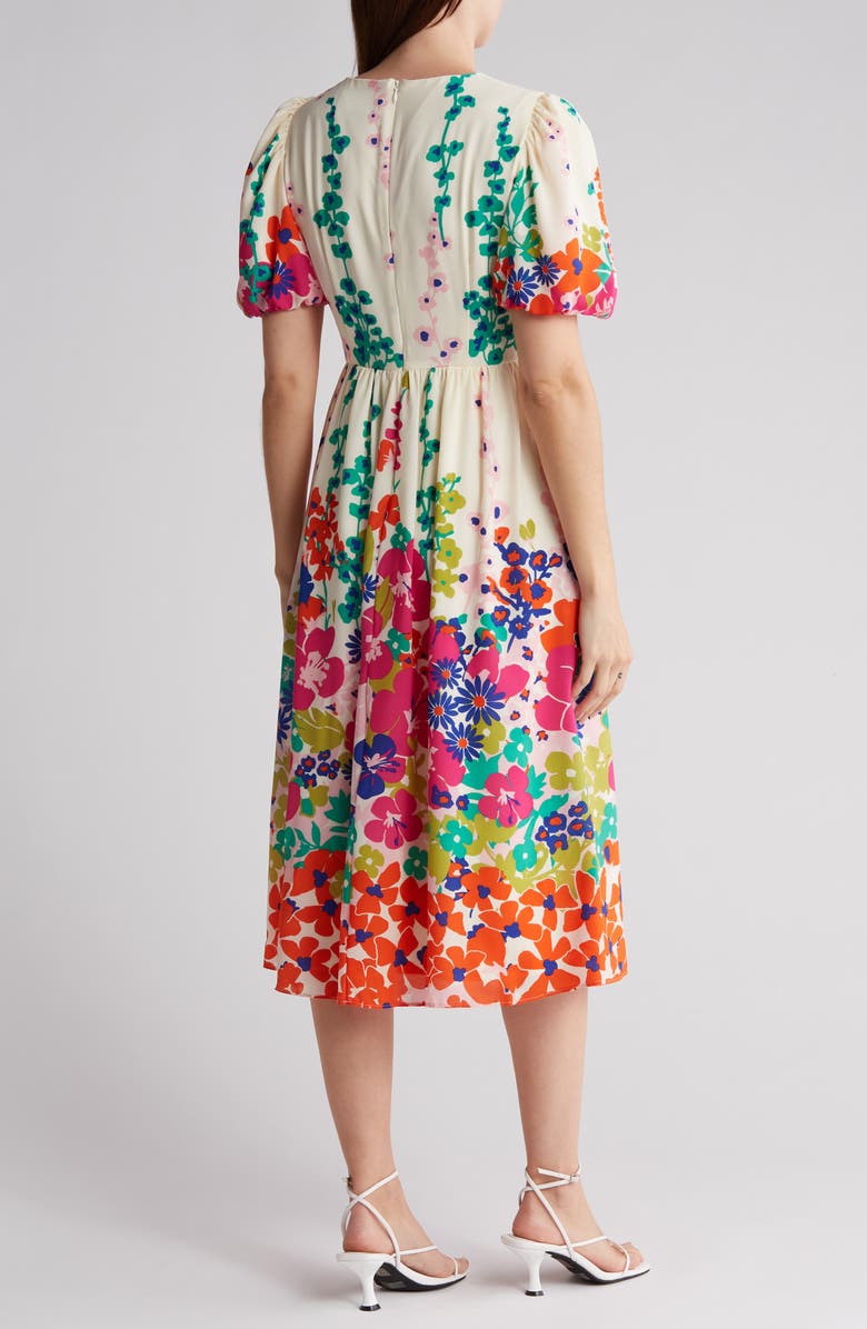 Donna Morgan Floral Puff Sleeve Midi Dress, Alternate, color, 