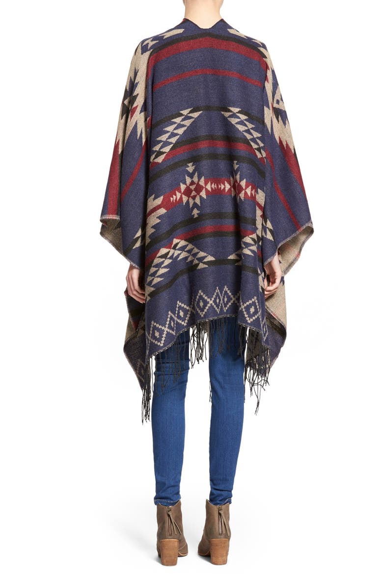 Reversible Geometric Pattern Poncho, Alternate, color, INDIGO MULTI