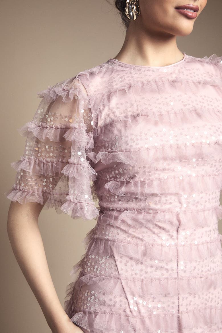 Sequin Ruffle Detail Maxi Dress, Alternate, color, Pink