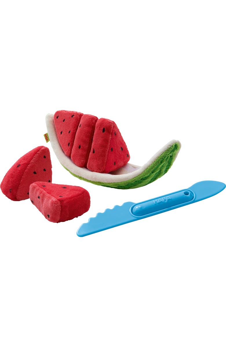 HABA Watermelon Pretend Play Food Set for Kids Kitchen - Soft Plush Toy with 5 Slices - Play Kitchen Accessories for Toddlers 3 Years and Up, Alternate, color,