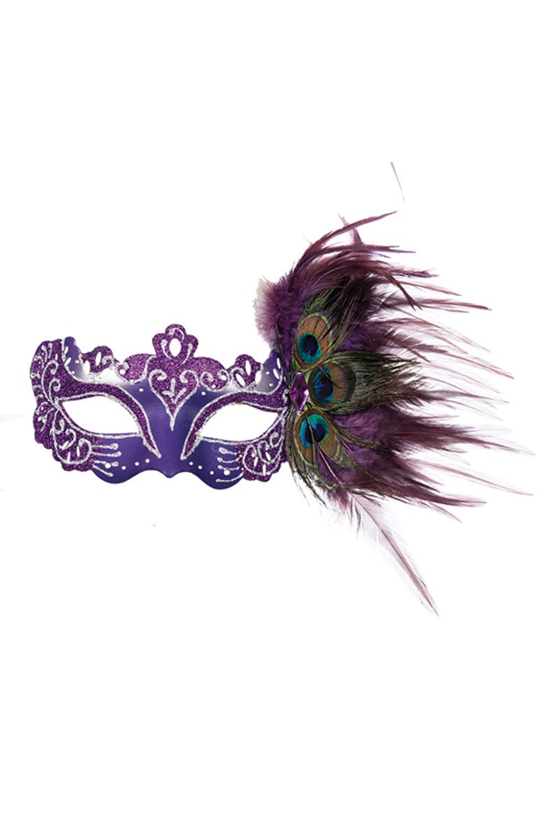 Side Feathered Costume Mask Assortment of 4, Alternate, color, Purple