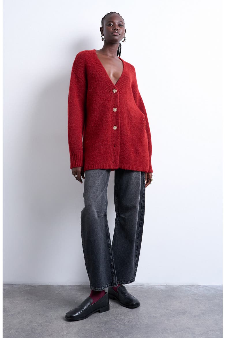 Easy V-Neck Longline Cardigan, Alternate, color, RED