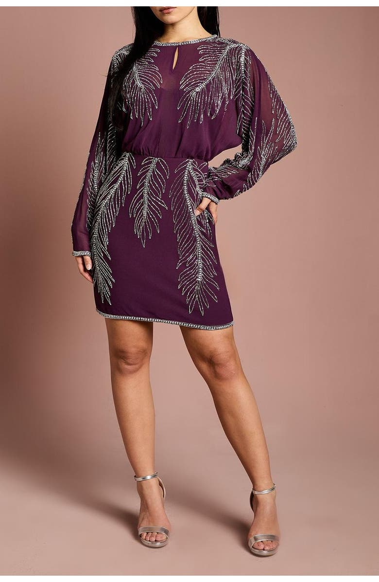 Coast Petite Feather Embellished Mini Dress, Alternate, color, Red