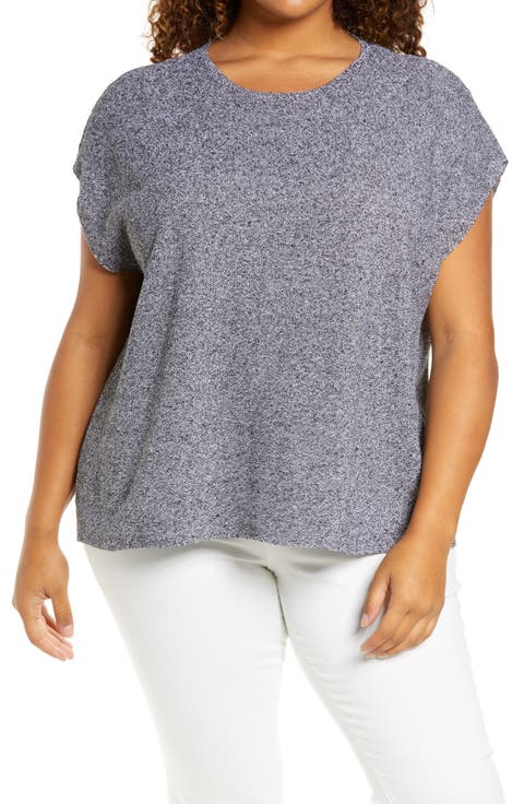 Organic Linen & Cotton Short Sleeve Boxy Sweater (Plus Size)
