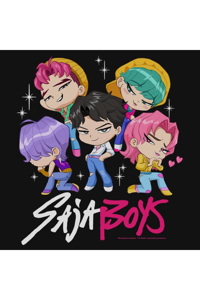 Girls' Saja Boys' Chibi Group T-Shirt, Alternate, color, Black