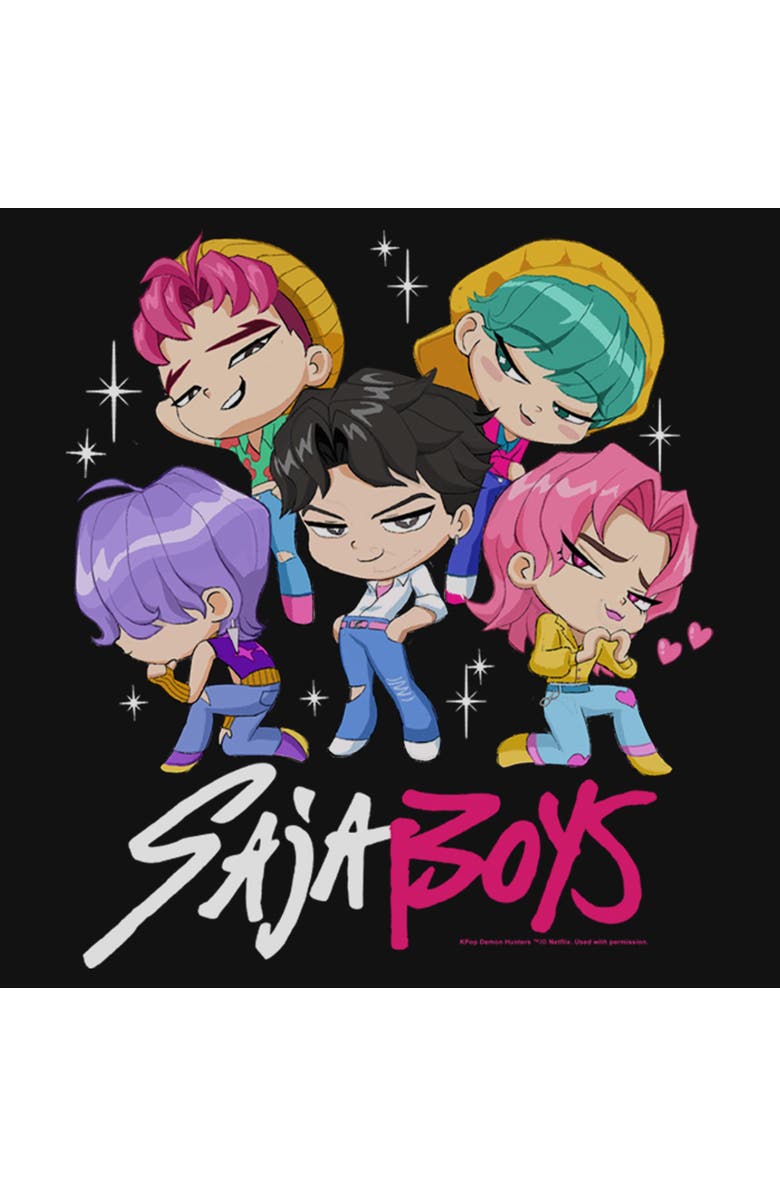 KPop Demon Hunters Girl's KPop Demon Hunters Saja Boys Chibi Group Graphic T-Shirt, Alternate, color, Black