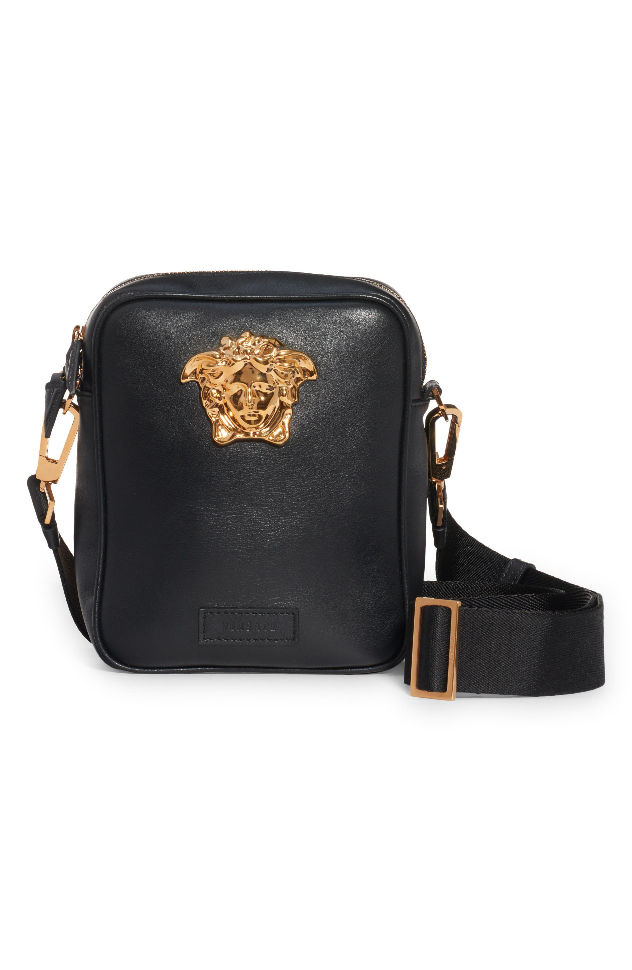 Versace Mini La Medusa Leather Crossbody Bag, Main, color, 