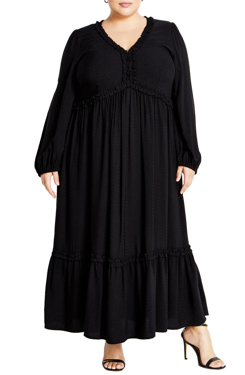 City Chic Gaia Long Sleeve Tiered Maxi Dress, Main, color, 