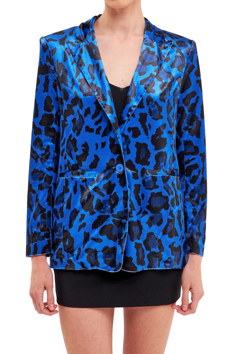 Animal Print Velvet Blazer, Alternate, color, COBALT BLUE