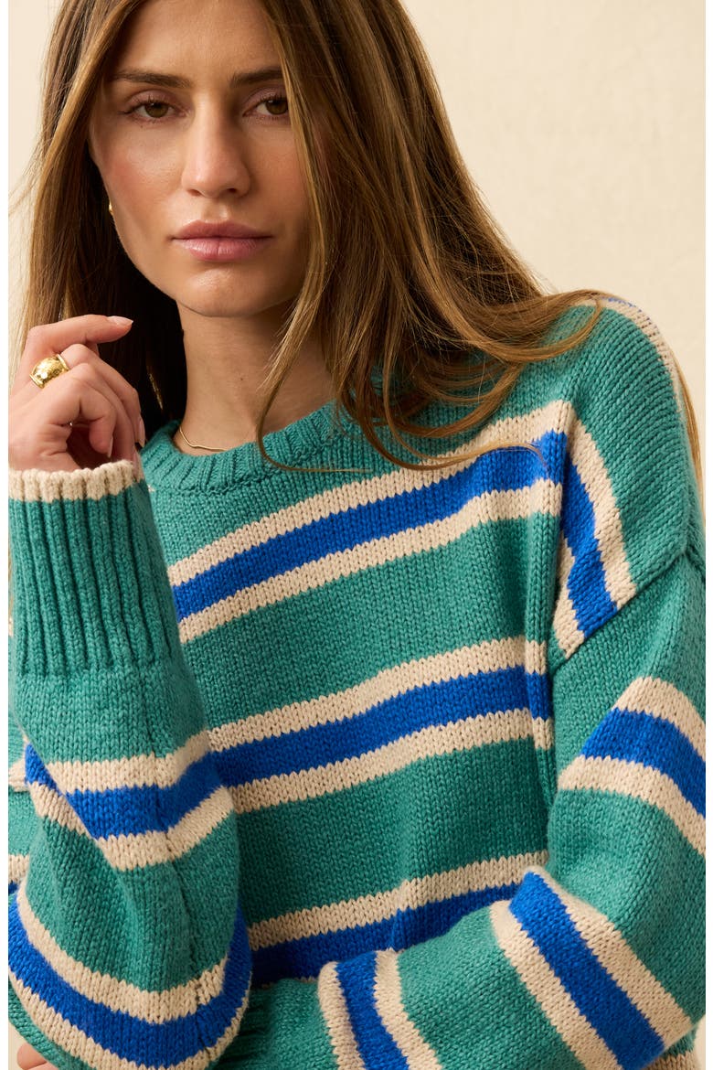 Summit Heirloom Organic Cotton Sweater, Alternate, color, SHORELINE GREEN STRIPE