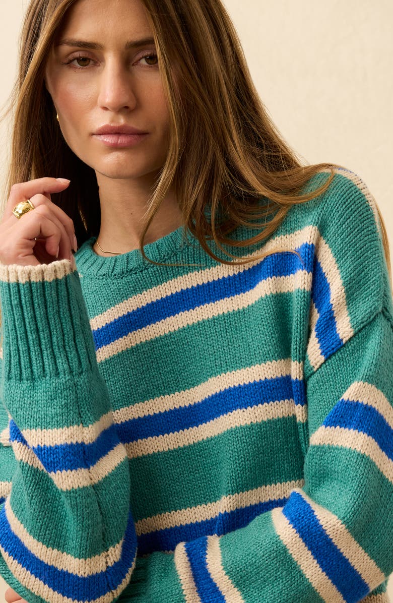 Faherty Summit Heirloom Organic Cotton Sweater, Alternate, color, Shoreline Green Stripe