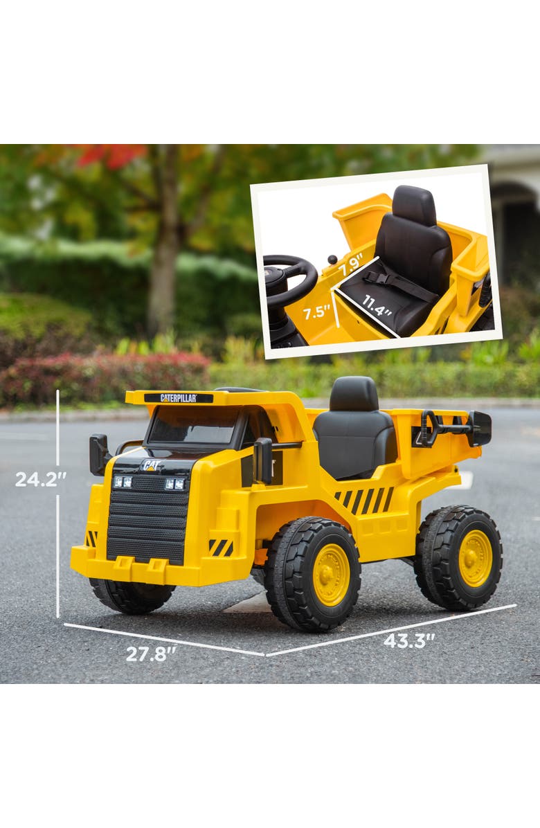 Qaba Caterpillar 12V Kids Excavator Ride on with Remote, Bucket, Shovel, Music, Loudspeaker, Alternate, color, Yellow