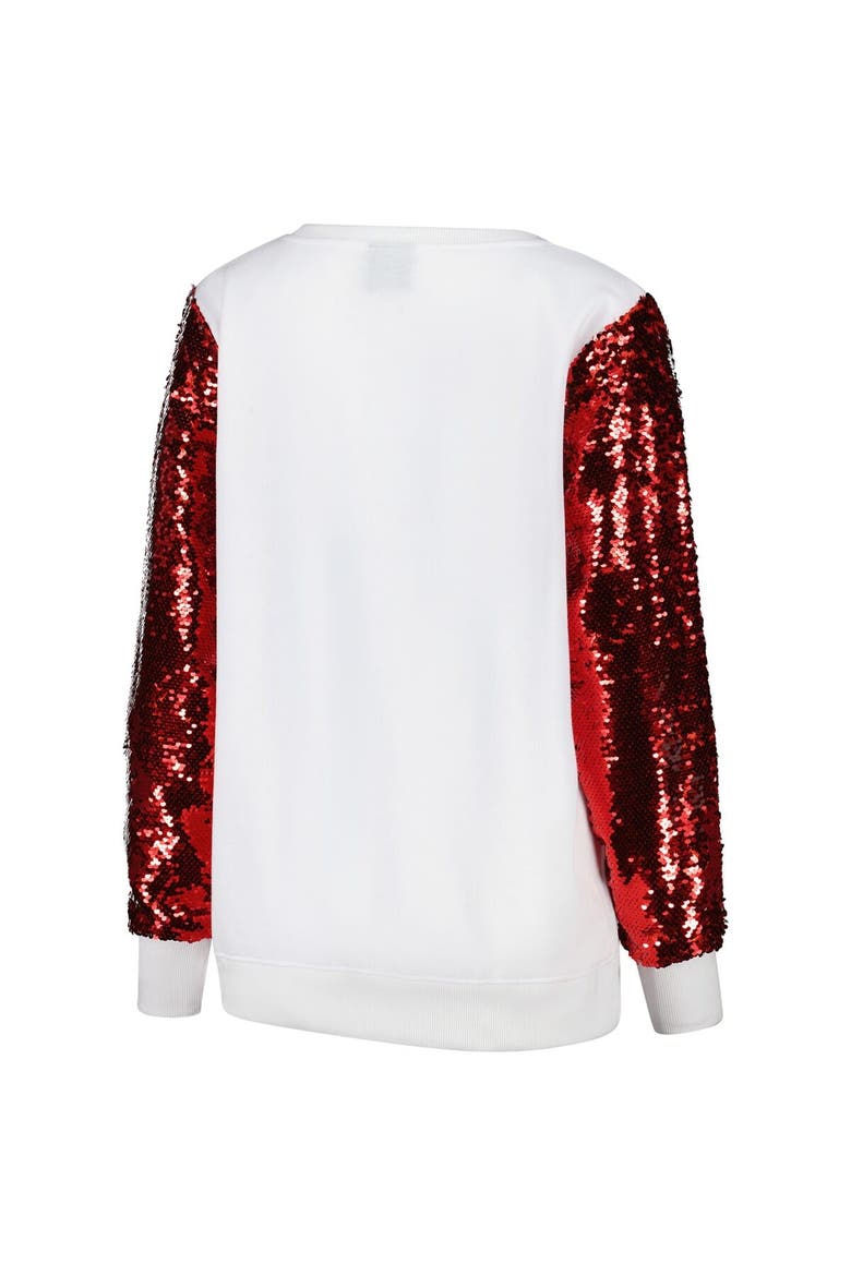 Women's Cuce White San Francisco 49ers Sequin Sleeve V-Neck Pullover Sweatshirt, Alternate, color, White