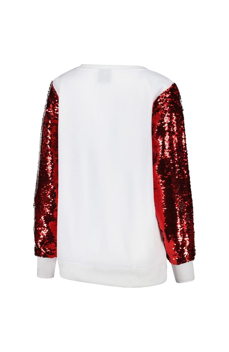 CUCE Women's Cuce White San Francisco 49ers Sequin Sleeve V-Neck Pullover Sweatshirt, Alternate, color, White