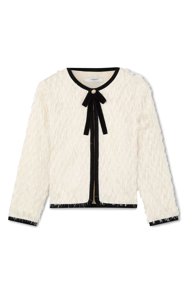 LK Bennett Allegra Tie Neck Contrast Trim Jacket, Alternate, color, Black Ivory