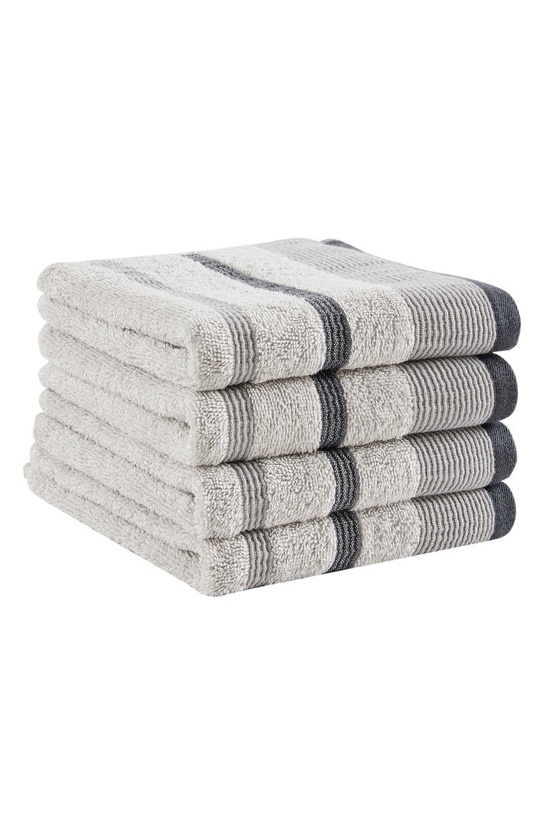 Woven & Weft Luxurious Cotton 4-Pack Decorative Hand Towels, Main, color, Light Grey / Mid Grey