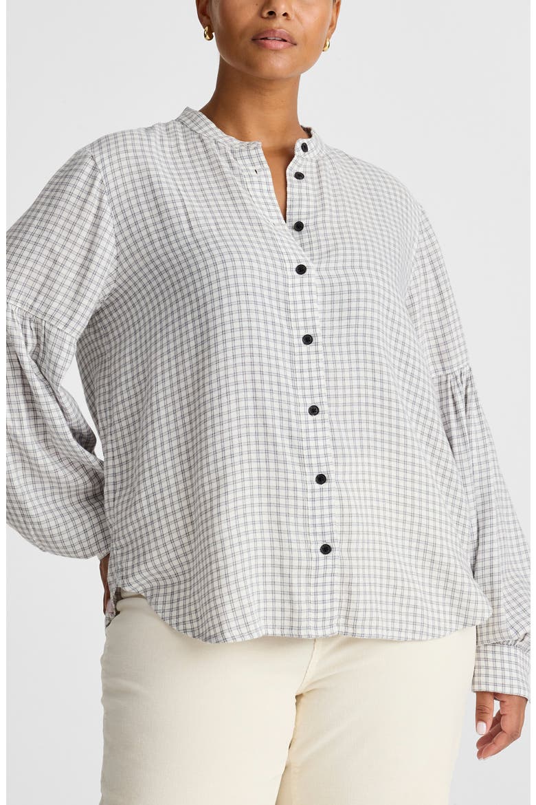 Band Collar Flannel Button-Up Shirt, Alternate, color, WINTER WHITE
